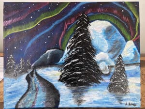 tableau peinture hiver neige forêt